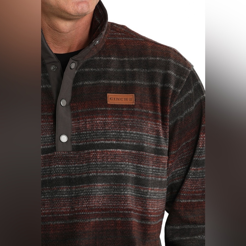 Cinch Cozy Western Printed Fleece 1/4 Snap Pullover Red/Brown Stripe Men’s 3XL - Picture 3 of 8